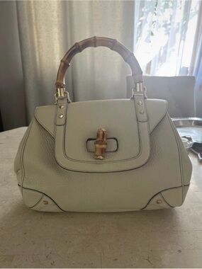 Gucci Cream Leather Satchel with Bamboo Top Handle